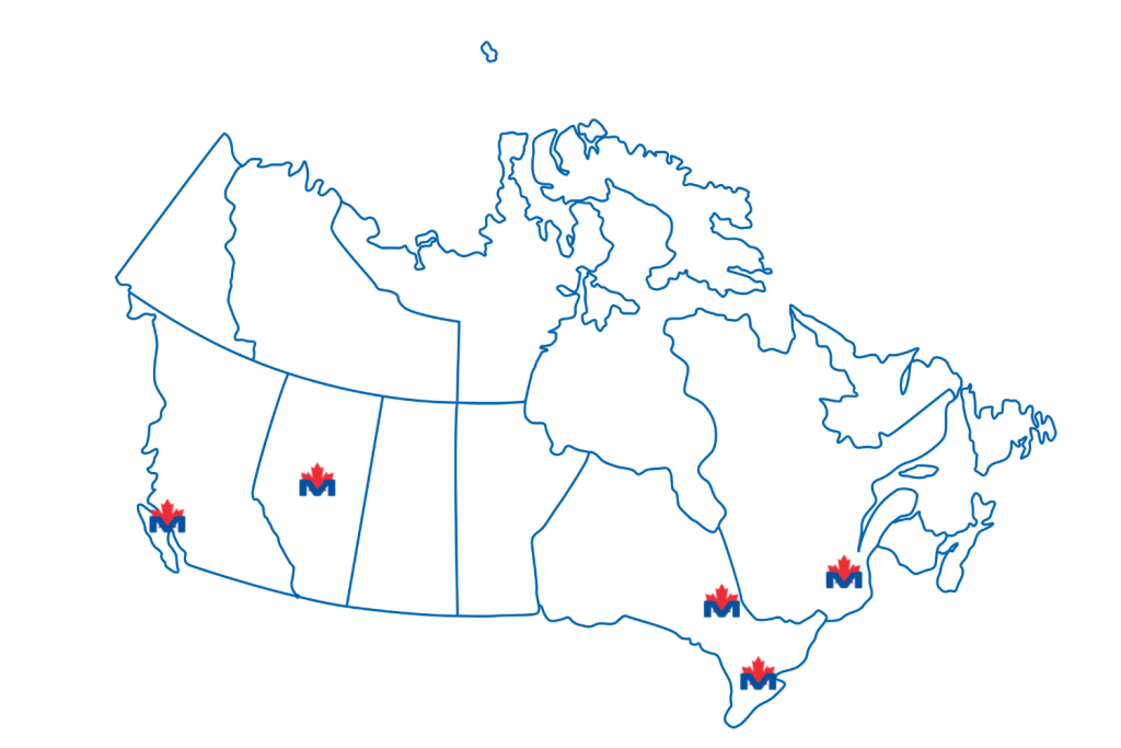 Outline map of Cananda with markers on some Miura rep locations