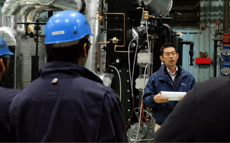 Miura Canada President Tatsuya Fujiwara speaking at our Brantford Plant